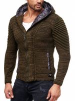 Veste en maille moderne pour homme, avec capuche et fermeture éclair asymétrique, style motard, sweat à capuche en maille kaki 13302