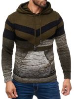 Men's sporty knit hooded pullover in colorblock design, sweater with kangaroo pocket, hoodie 13311 Khaki