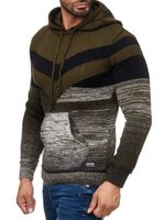 Men's sporty knit hooded pullover in colorblock design, sweater with kangaroo pocket, hoodie 13311 Khaki
