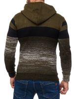 Men's sporty knit hooded pullover in colorblock design, sweater with kangaroo pocket, hoodie 13311 Khaki