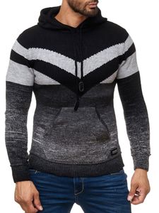 Men's sporty knit hooded pullover in colorblock design, sweater with kangaroo pocket, hoodie 13311 Black