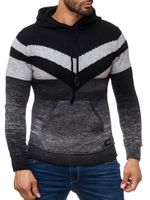 Men's sporty knit hooded pullover in colorblock design, sweater with kangaroo pocket, hoodie 13311 Black