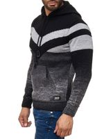 Men's sporty knit hooded pullover in colorblock design, sweater with kangaroo pocket, hoodie 13311 Black