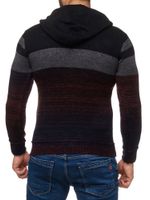 Sportlicher Herren Strick Kapuzen-Pullover im Colorblock Design Sweater mit Kängurutasche Hoodie 13311 Weinrot