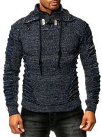 Markanter Herren Grobstrick-Pullover mit Stehkragen und Kragenverschluss Strick-Sweater mit Struktur und Raff-Optik 13320 Petrol