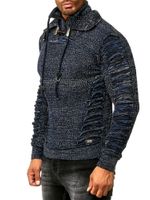 Markanter Herren Grobstrick-Pullover mit Stehkragen und Kragenverschluss Strick-Sweater mit Struktur und Raff-Optik 13320 Petrol