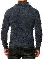 Markanter Herren Grobstrick-Pullover mit Stehkragen und Kragenverschluss Strick-Sweater mit Struktur und Raff-Optik 13320 Petrol
