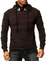 Markanter Herren Grobstrick-Pullover mit Stehkragen und Kragenverschluss Strick-Sweater mit Struktur und Raff-Optik 13320 Rot
