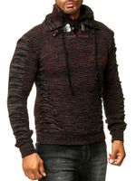 Markanter Herren Grobstrick-Pullover mit Stehkragen und Kragenverschluss Strick-Sweater mit Struktur und Raff-Optik 13320 Rot