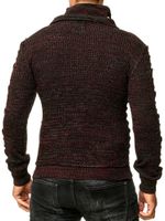 Markanter Herren Grobstrick-Pullover mit Stehkragen und Kragenverschluss Strick-Sweater mit Struktur und Raff-Optik 13320 Rot