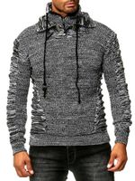 Markanter Herren Grobstrick-Pullover mit Stehkragen und Kragenverschluss Strick-Sweater mit Struktur und Raff-Optik 13320 Schwarz