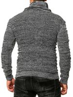 Markanter Herren Grobstrick-Pullover mit Stehkragen und Kragenverschluss Strick-Sweater mit Struktur und Raff-Optik 13320 Schwarz