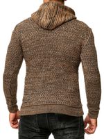 Sporty men's hooded pullover with half-zip and textured knit hoodie sweater 13323 Brown