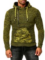Sporty men's hooded pullover with half-zip and textured knit hoodie sweater 13323 Yellow