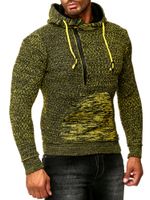 Sporty men's hooded pullover with half-zip and textured knit hoodie sweater 13323 Yellow