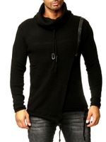 Stylish men's knit sweater with shawl collar and zipper detail, oversized look, 13336, black