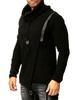 Stylish men's knit sweater with shawl collar and zipper detail, oversized look, 13336, black