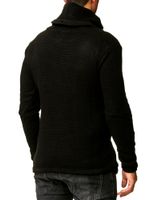 Stylish men's knit sweater with shawl collar and zipper detail, oversized look, 13336, black