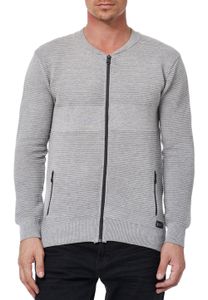Trendige Herren Strick-Jacke im College-Look Sweat-Jacke Pullover 13337 Grau