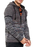 Modern men's knit hooded pullover with half-zip, melange hoodie 13345 Navy