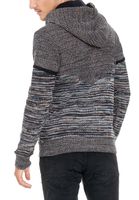 Modern men's knit hooded pullover with half-zip, melange hoodie 13345 Navy