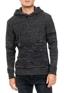 Modern men's knit hooded pullover with half-zip, melange hoodie 13345 Black/Anthracite