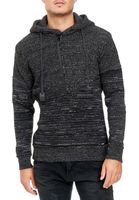 Modern men's knit hooded pullover with half-zip, melange hoodie 13345 Black/Anthracite
