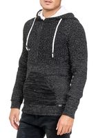 Casual Men's Knit Hooded Sweater with Half-Zip, Biker Textured Hoodie 13346 Black