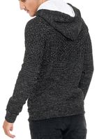 Casual Men's Knit Hooded Sweater with Half-Zip, Biker Textured Hoodie 13346 Black