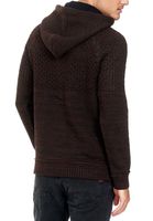 Casual men's knit hooded sweater with half-zip, biker-style hoodie 13346, burgundy
