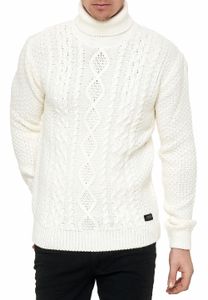 Suéter de cuello alto de punto grueso para hombre con estampado incorporado, suéter 13348 crudo