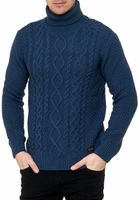 Pull col roulé en grosse maille pour homme, orné d'un motif, référence 13348, couleur pétrole.