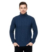 Cooler Herren Grobstrick Rollkragen-Pullover mit eingearbeitetem Muster Sweater 13348 Petrol