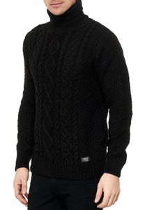 Cool men's chunky knit roll-neck sweater with incorporated pattern, sweater 13348, black