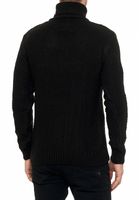 Cool men's chunky knit roll-neck sweater with incorporated pattern, sweater 13348, black
