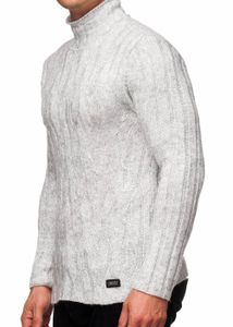 Suéter de hombre versátil de punto grueso con cuello alto y patrón incorporado, suéter de lana 13353 Gris