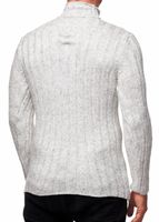 Pull homme polyvalent en grosse maille à col montant et motif intégré, en laine, référence 13353, gris