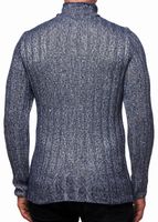 Pull homme polyvalent en grosse maille à col montant et motif intégré, en laine, référence 13353, coloris marine