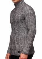 Pull homme polyvalent en grosse maille à col montant et motif intégré, en laine, référence 13353, noir