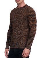 Pull motard homme élégant à col rond en grosse maille camel 13357