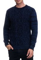 Pull motard homme élégant à col rond en grosse maille, référence 13357, bleu marine