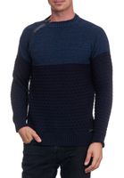 Casual men's knit sweater with side zipper and textured crew neck sweater 13359 Navy