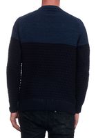 Casual men's knit sweater with side zipper and textured crew neck sweater 13359 Navy