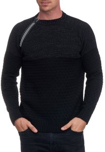 Casual men's knit sweater with side zipper and textured crew neck sweater 13359 Black