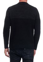 Casual men's knit sweater with side zipper and textured crew neck sweater 13359 Black