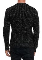 Suéter de punto moderno para hombre con patrón texturizado, suéter de cuello redondo 13361 Negro