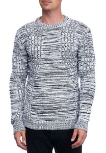 Modern men's knitted sweater with textured pattern, crew neck sweater 13361 White