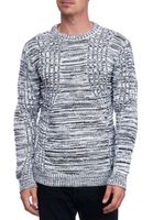 Modern men's knitted sweater with textured pattern, crew neck sweater 13361 White