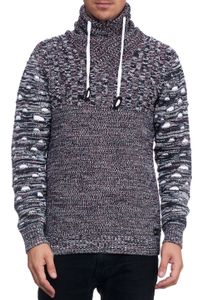 Modern men's knit sweater with roll neck and contrasting knit textured sweater 13366 Indigo