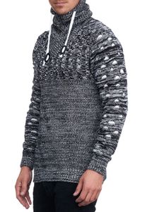 Modern men's knit sweater with roll neck and contrasting knit textured sweater 13366 Black